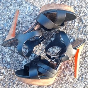 COACH Dani Leather Sandals with Straps | Buckle at Ankle | Black | Size 9